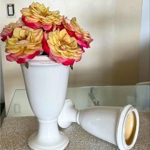 Medium and Small Shabby Chic White Ceramic Vases WITHOUT the flowers .